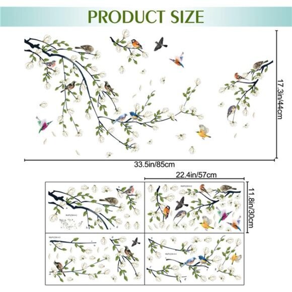 Magnolia Branches Wall Decals White Flower Stickers DIY Removable Home Decor - Picture 2 of 7